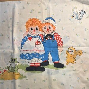 Vintage Raggedy Ann & Andy Pillowcase with Happy Animals Double Sided